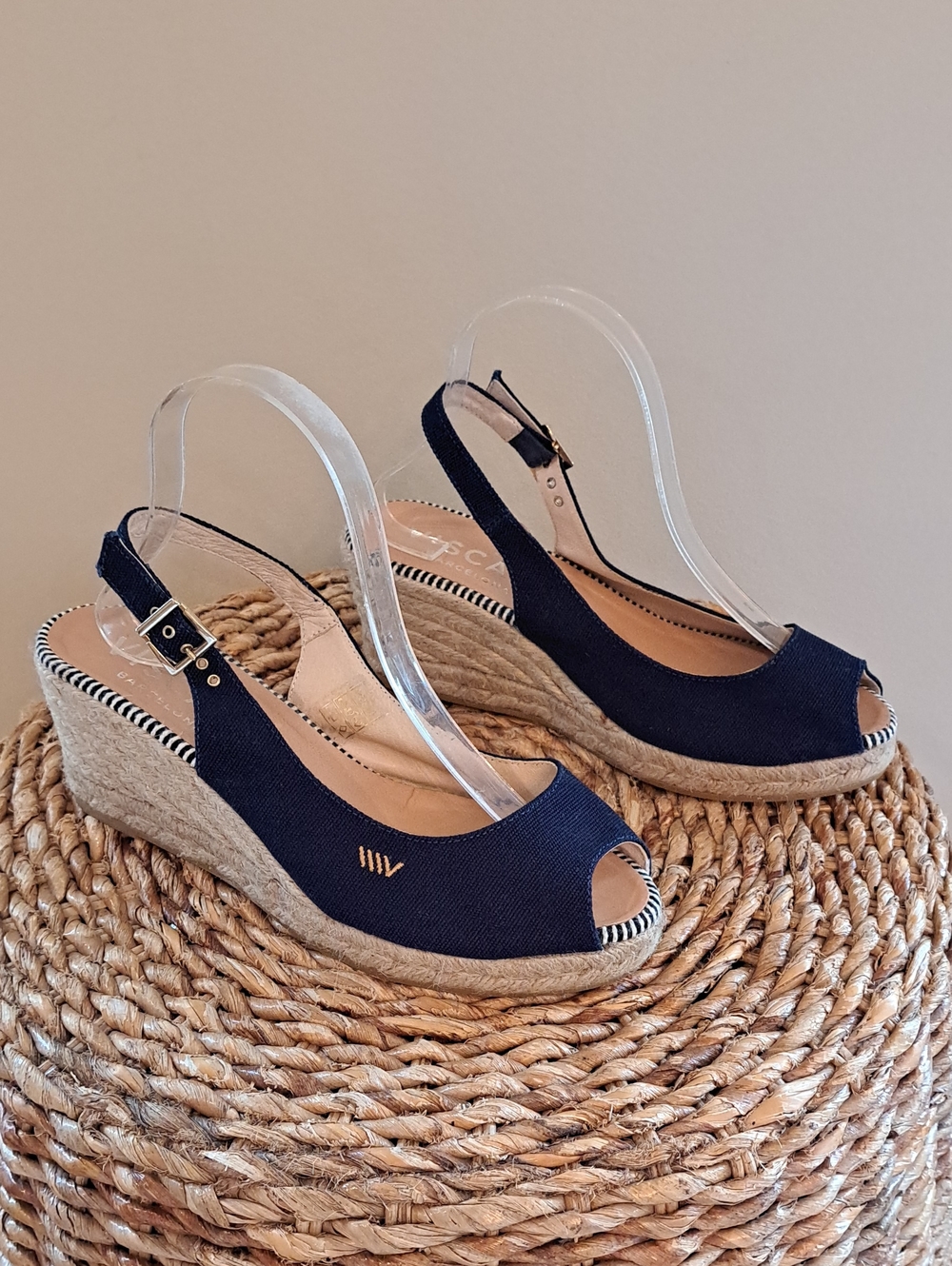 NWOT Viscata Womens Gavina Navy Canvas Espadrille Slingback Wedge Sandals 39/8.5